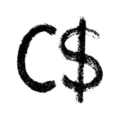 Hand drawn canadian dollar currency symbol. Brush stroke doodle. Single element for design