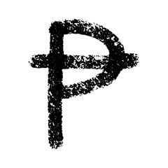 Hand drawn peseta currency symbol. Brush stroke doodle. Single element for design
