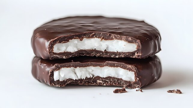 Coconut Patty Covered in Chocolate on a White Background. 