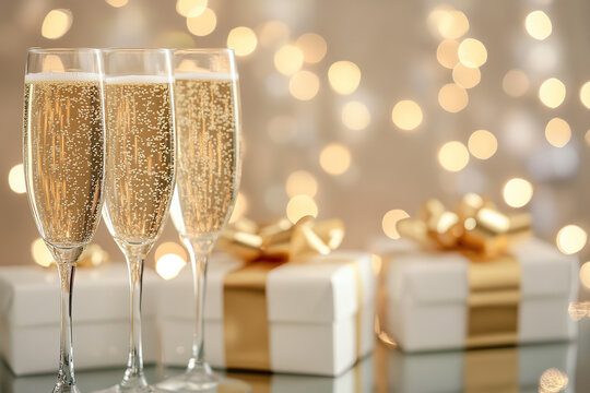 Celebration with Sparkling Champagne and Holiday Gifts