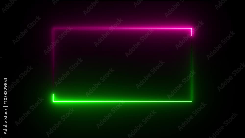 Wall mural rectangle picture frame with two tone neon color motion graphic. blue and pink light for overlay ele