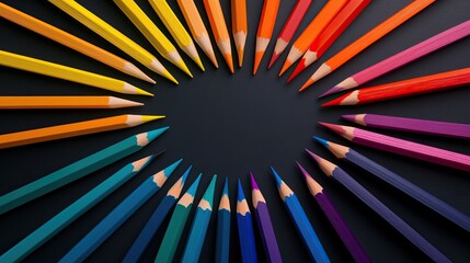 Colorful Pencils Arranged in a Circular Pattern