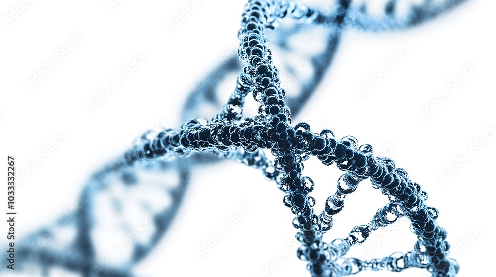 Poster a blue, abstract rendering of a dna double helix