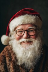 Naklejka premium Santa Claus, Happy, Closeup, Soft Lighting, Natural Light, Model Photography, Isolated on White Background