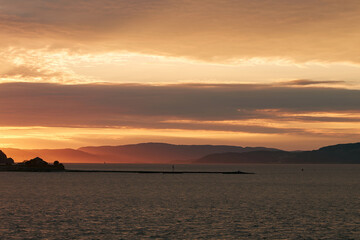 Stunning sunset over Trondheim fjord scene