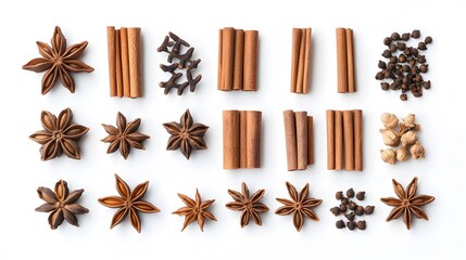 Cloves, anise and cinnamon isolated on white background. 