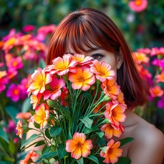 Naklejka premium Female, girl 3D and illustration potrait with flowers design images for wallpaper and social media