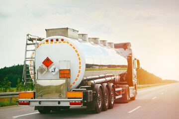 Truck carrying flammable liquids driving on highway