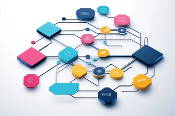 An infographic illustrating a business flowchart with decision points, representing processes and strategies, with significant blank space for commercial text or additional information.