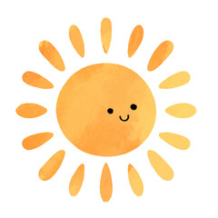 Cute Smiling Sun Illustration with Watercolor Texture