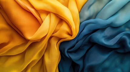 Elegant Draped Fabric in Yellow and Blue Colors