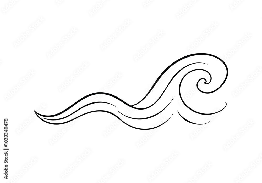 Poster sea wave one continuous line drawing. wave curly shapes icon symbol on white background. one continu