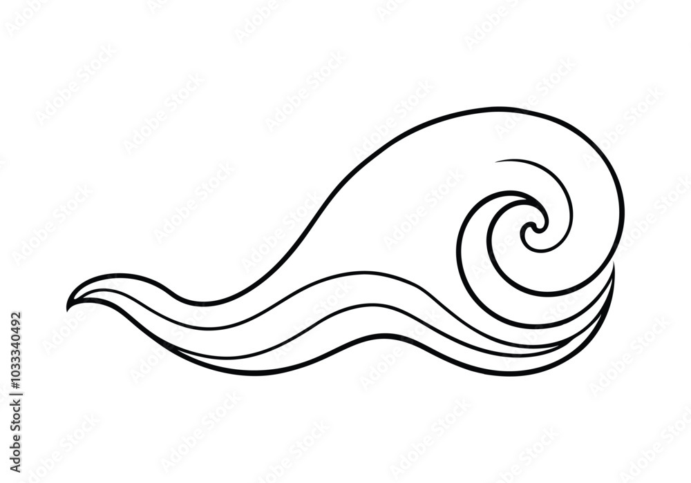 Poster sea wave one continuous line drawing. wave curly shapes icon symbol on white background. one continu