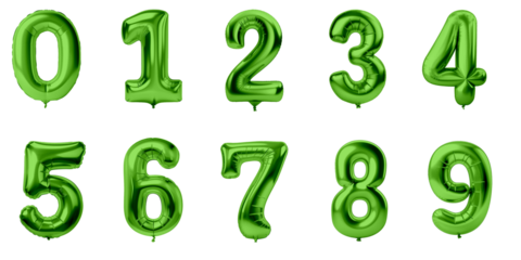isolated green foil ballons with numbers from  0 to 9
