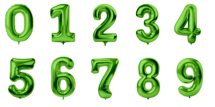isolated green foil ballons with numbers from  0 to 9