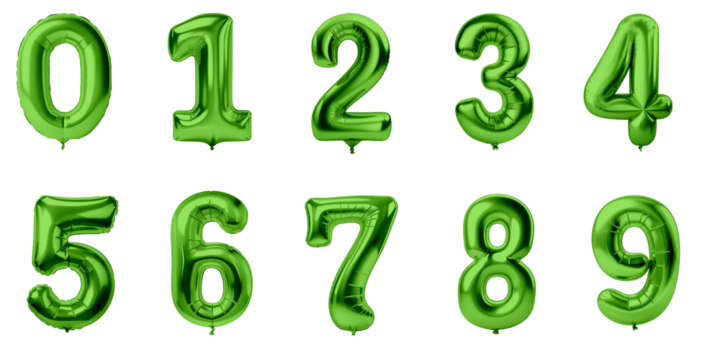 isolated green foil ballons with numbers from  0 to 9
