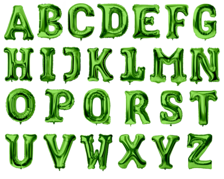 Set of foil green birthday ballons with letters from alphabet - Powered by Adobe