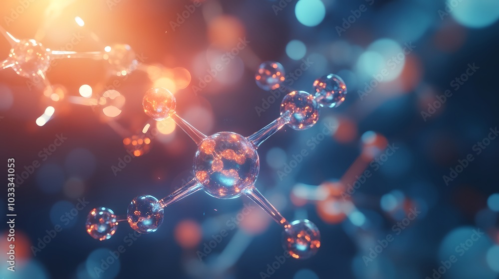 Poster a close-up of a glowing molecular structure with bokeh background