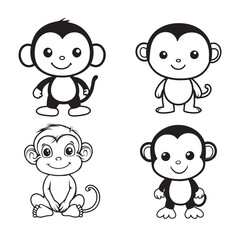 Naklejka premium Collection of Cute Monkey Vector illustration - Baby Monkey ClipArt Design