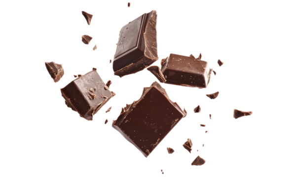 Broken chocolate block on transparent background