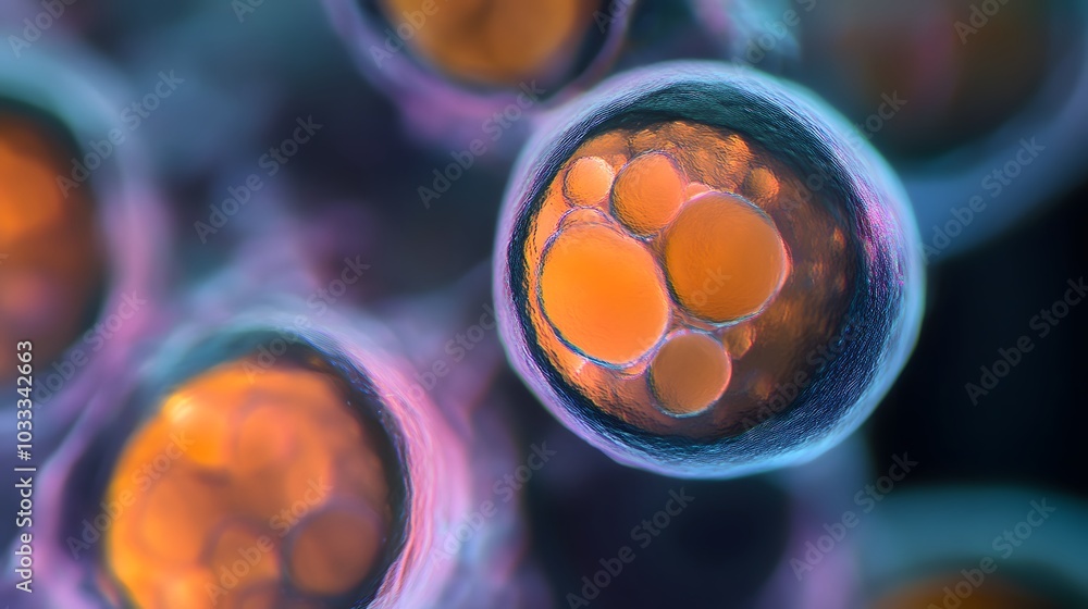 Poster microscopic view of a cell with multiple inner spheres