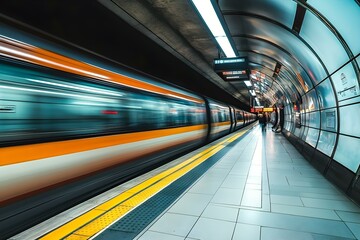 Fototapeta premium Dynamic Subway Scene Capturing a Train in Motion