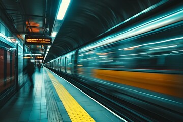 Obraz premium Dynamic Subway Scene Capturing a Train in Motion
