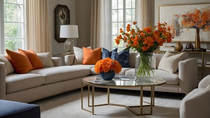 A modern living room style with neutral colors