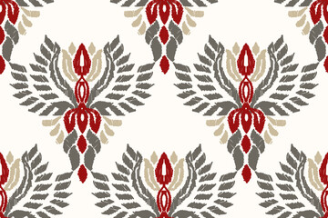 Ikat floral pattern on white background.Ikat ethnic pattern vector illustration,Aztec style,hand drawn,baroque embroidery.design for texture,fabric,clothing,decoration,carpet,print.