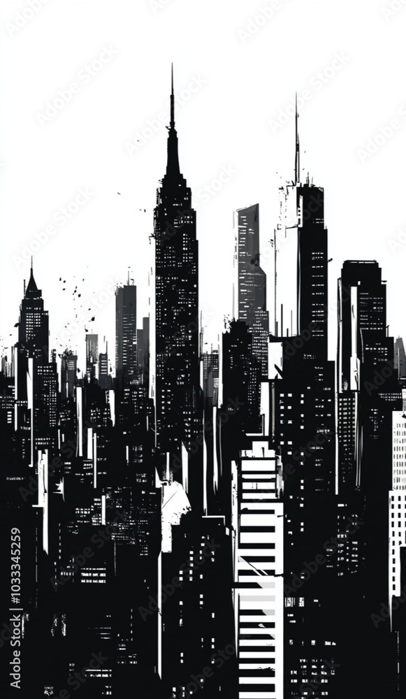 Wall mural image of a metropolis in a modern graphic minimalist style