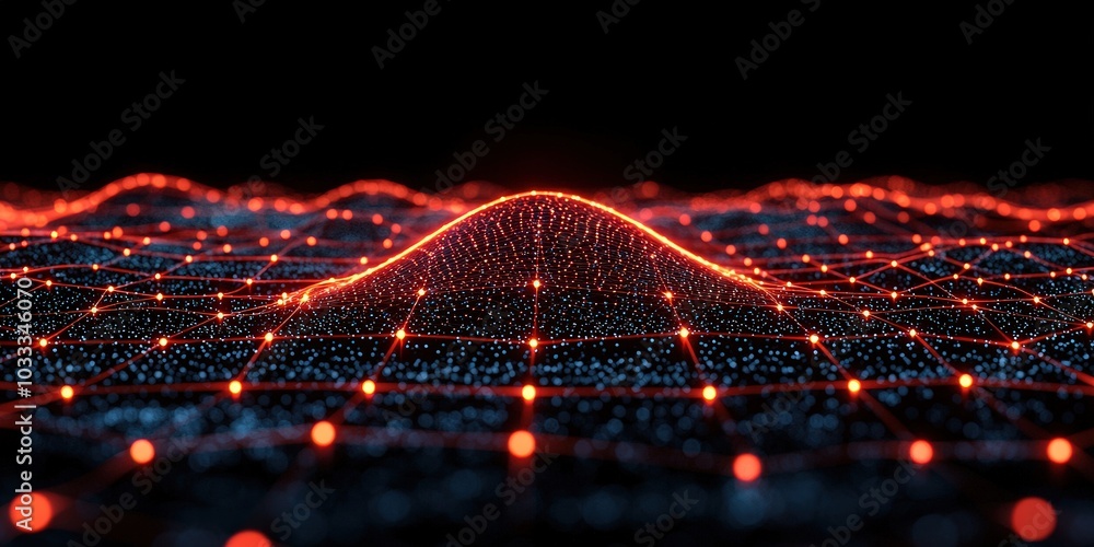 Poster abstract network connection technology background with red lines and glowing dots