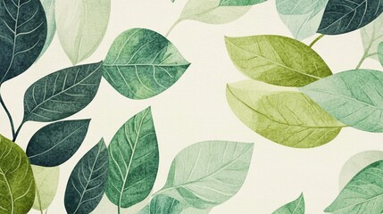 Green and Blue Leaves Pattern, Nature Inspired Design, Botanical Art, Leafy Illustration for Home Decor, Natural Leaf Art