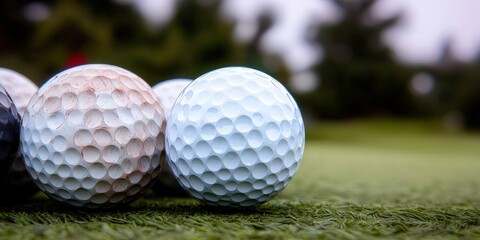 Close Up of Golf Balls on Green Grass   Sport Equipment  Game  Recreation