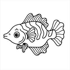 Design Illustration Line Art Cute Fish Character Coloring Page