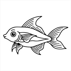 Design Illustration Line Art Cute Fish Character Coloring Page