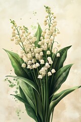 Obraz premium Exquisite Botanical of Lily of the Valley Bouquet on Aged Cream Textured Background