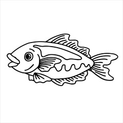 Design Illustration Line Art Cute Fish Character Coloring Page