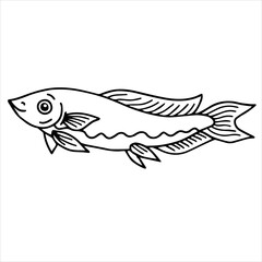 Design Illustration Line Art Cute Fish Character Coloring Page