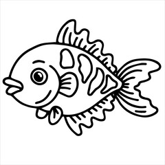 Design Illustration Line Art Cute Fish Character Coloring Page
