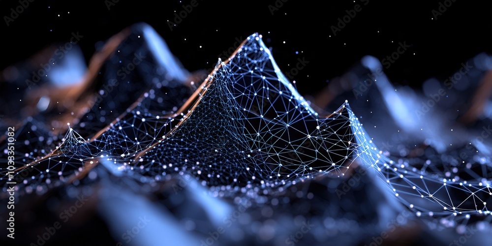 Poster abstract digital landscape with connected lines and dots