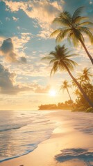 Obraz premium beautiful beach with beautiful sunset and palm trees