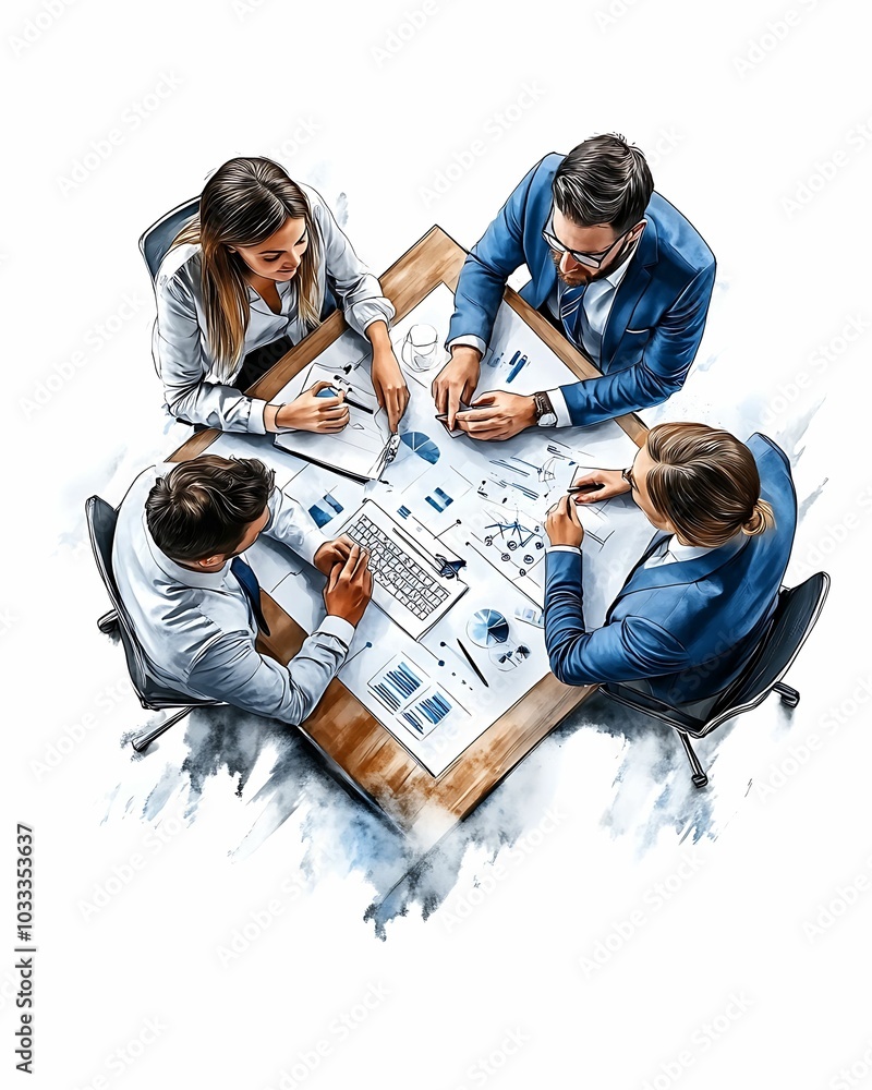 Aufkleber collaborative business meeting with diverse professionals analyzing data and strategies for success