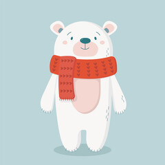 Vector illustration of a bear with red scarf. 