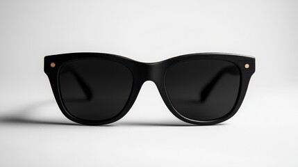 A pair of black sunglasses with a black frame and black lenses. The sunglasses are on a white background.