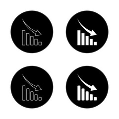 Decrease bar chart icon on black circle. Statistic sign symbol