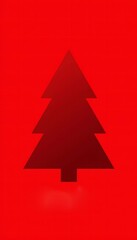 Fototapeta premium Minimalistic silhouette of a red Christmas tree on a bright red background