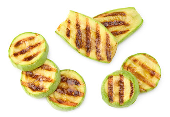 grilled sliced zucchini isolated on white background. clipping path