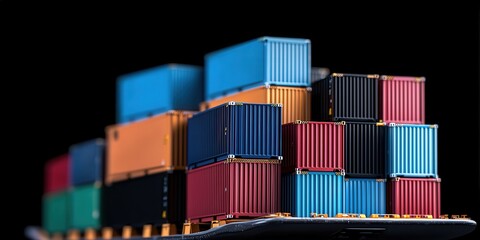 Fototapeta premium Colorful Shipping Containers Stacked on a Cargo Ship