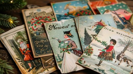 Obraz premium Vintage New Year's Eve Postcard Collection Display