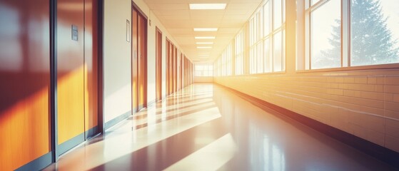 real photo of school hallway with copy space